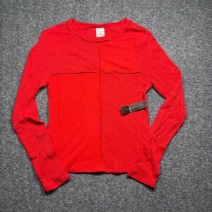 No Boundaries Ribbed Long Sleeve Top - Bright Red